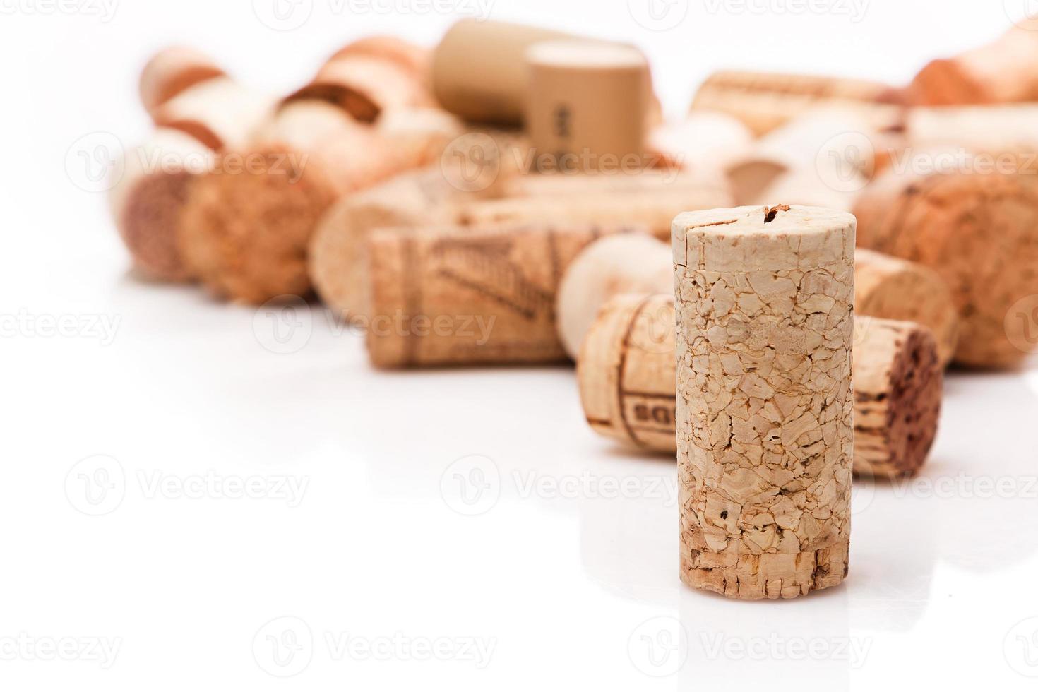 Wine corks on white background photo