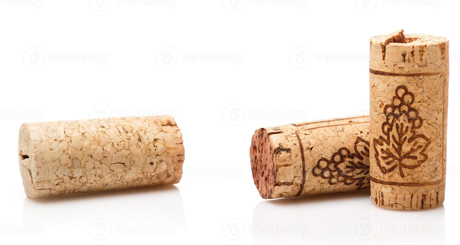 Wine corks on white background photo