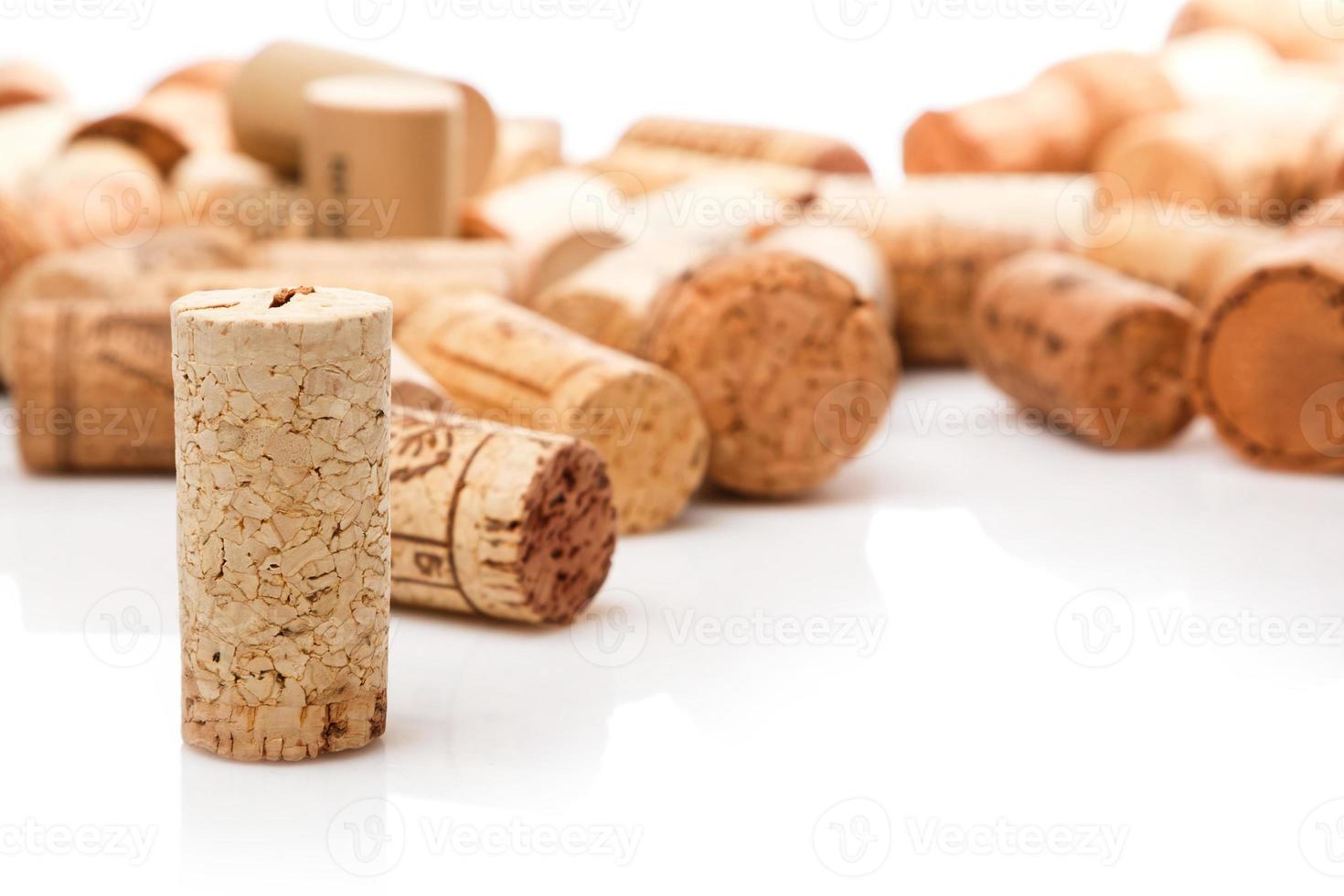 Wine corks on white background photo