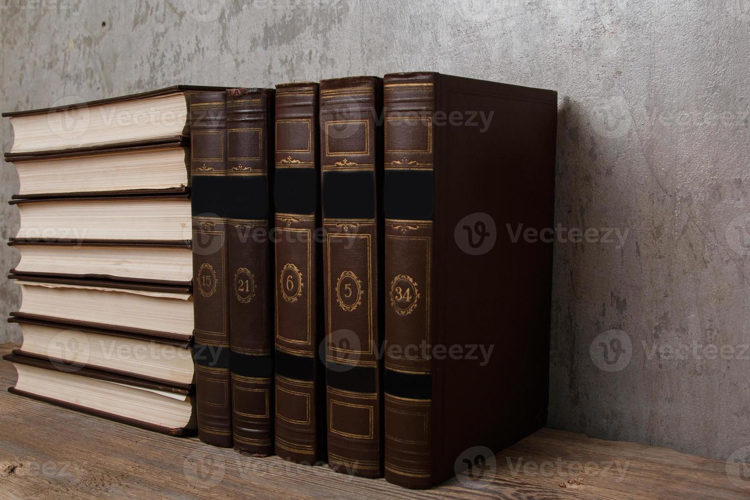 Old books stacked photo