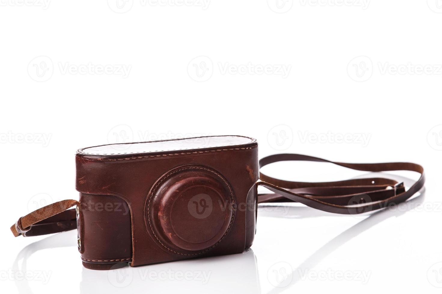 Retro camera in leather case 16295756 Stock Photo at Vecteezy
