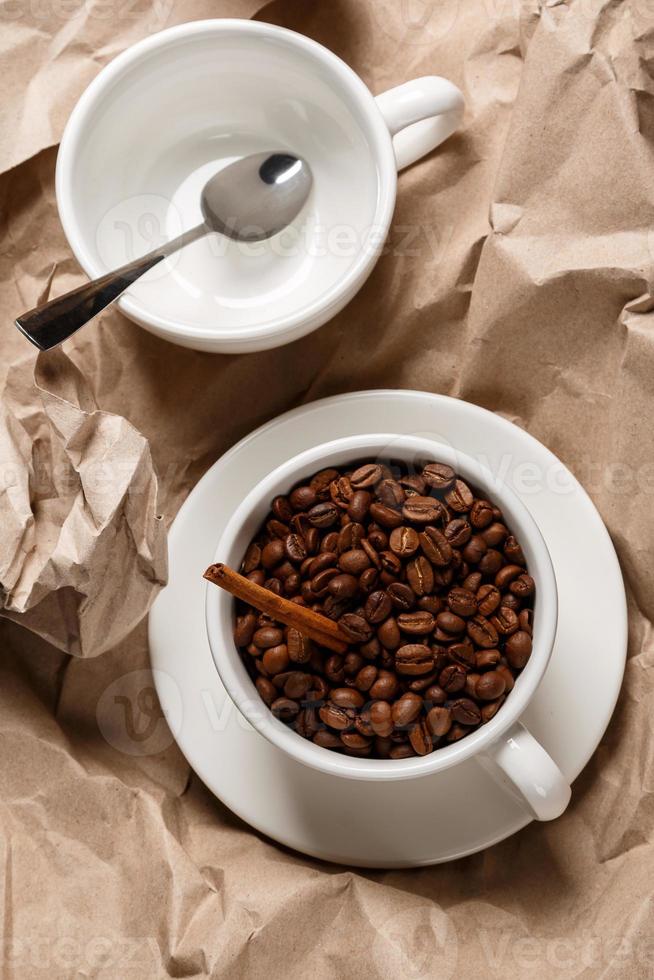 Coffee over crumpled paper surface photo