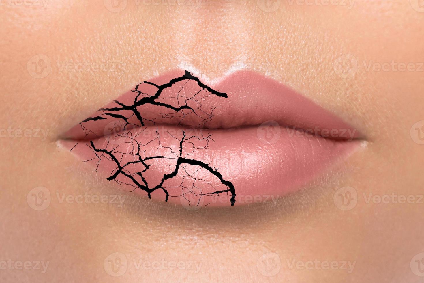 Closeup of chapped lips with a cracks photo