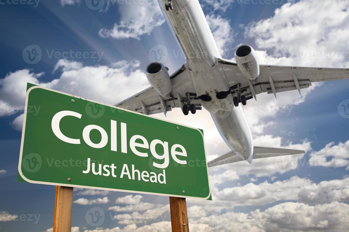 College Green Road Sign and Airplane Above photo