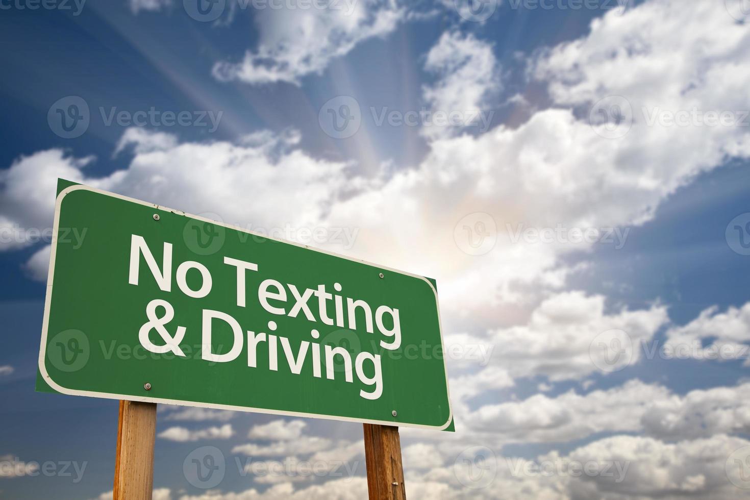 No Texting and Driving Green Road Sign photo