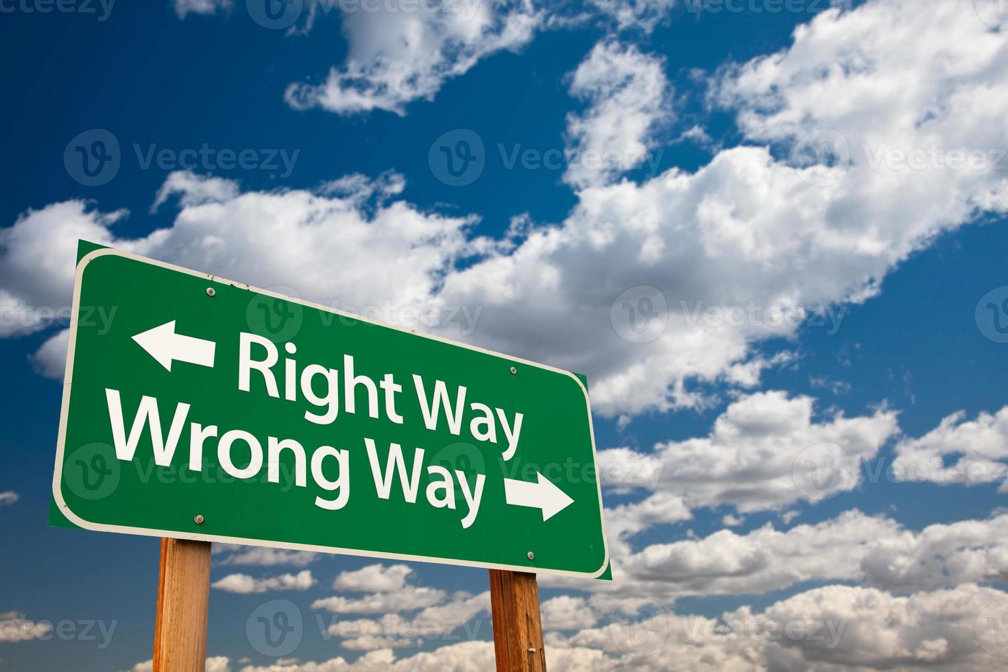 Right Way, Wrong Way Green Road Sign photo