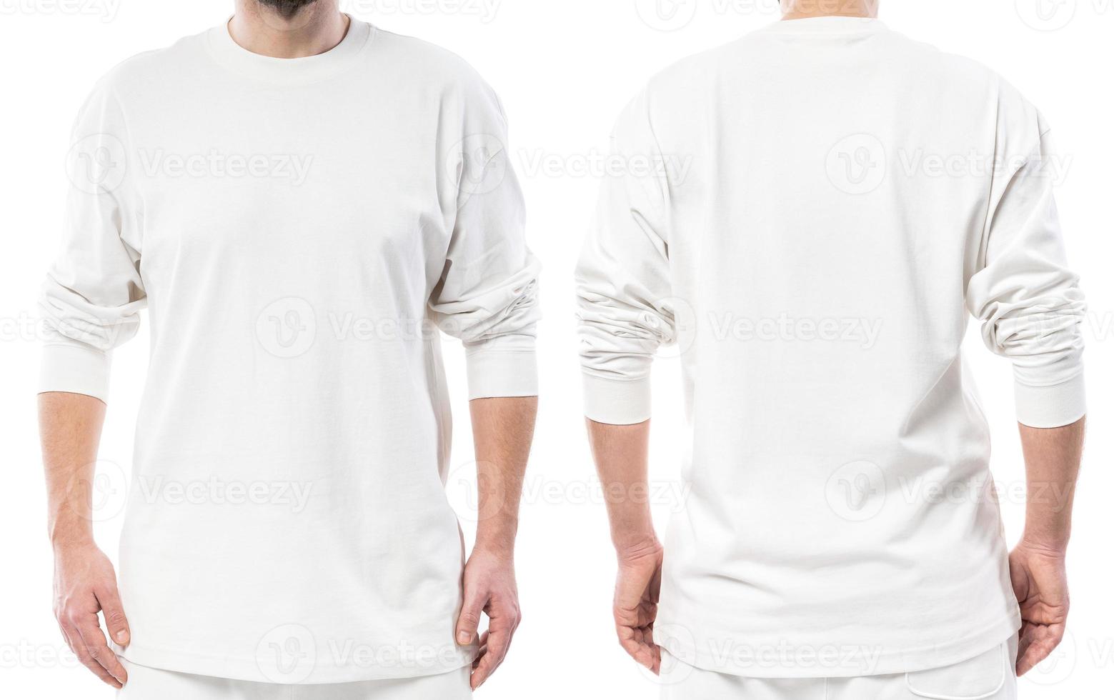 Man wearing white long-sleeved t-shirt with empty space for design photo