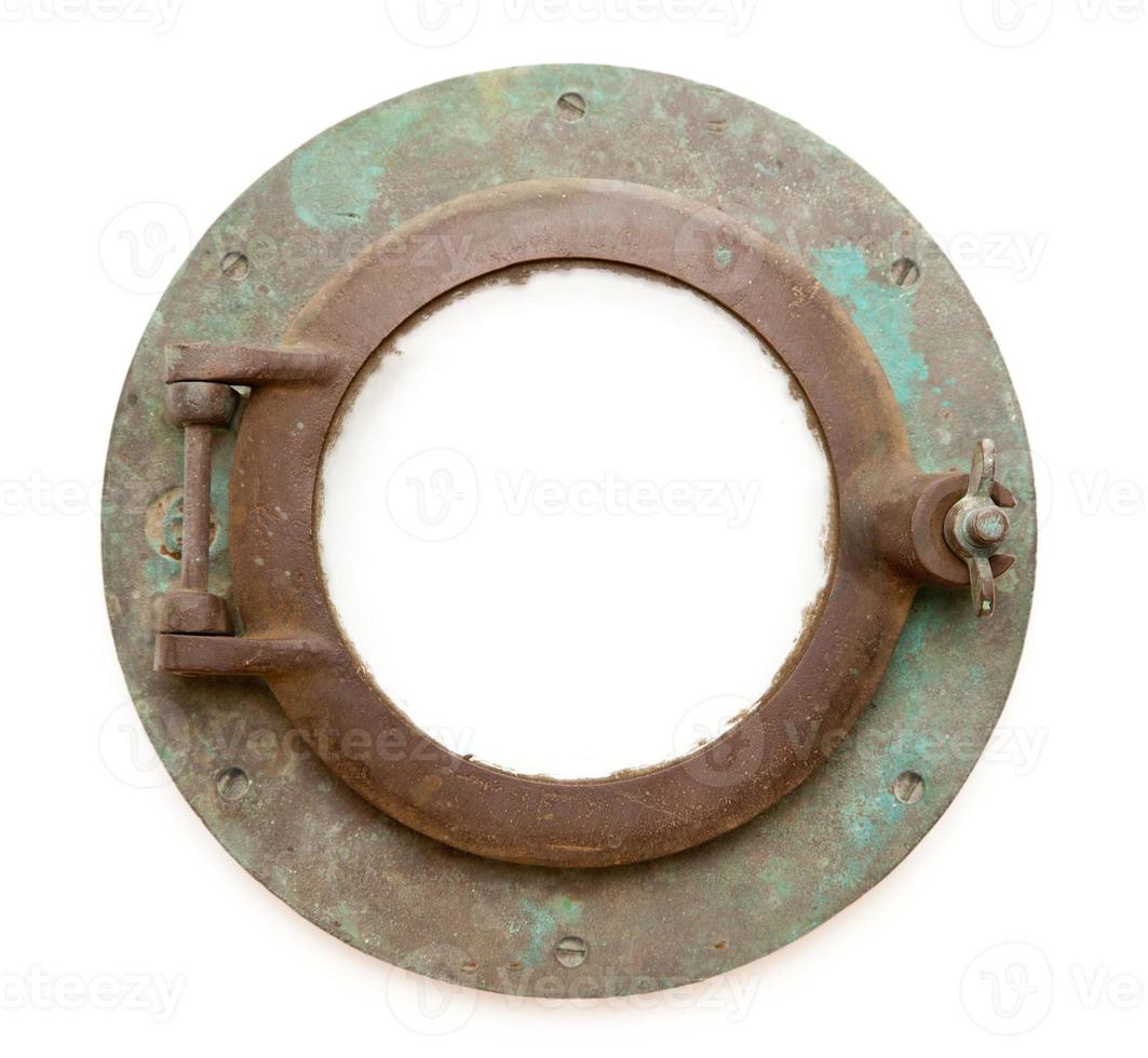 Aged Antique Ship Porthole Isolated with Clipping Path photo