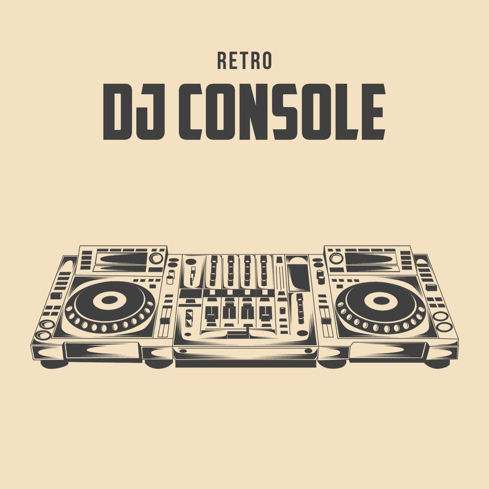 Retro DJ Console Vector Illustration, Vintage DJ Mixer Vector