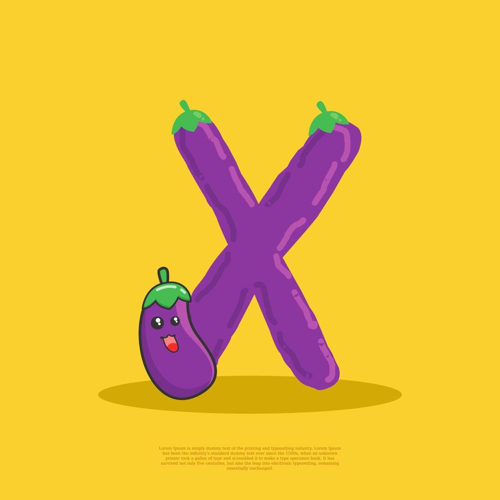 Letter Z with cute eggplant sitting beside it. flat design vector