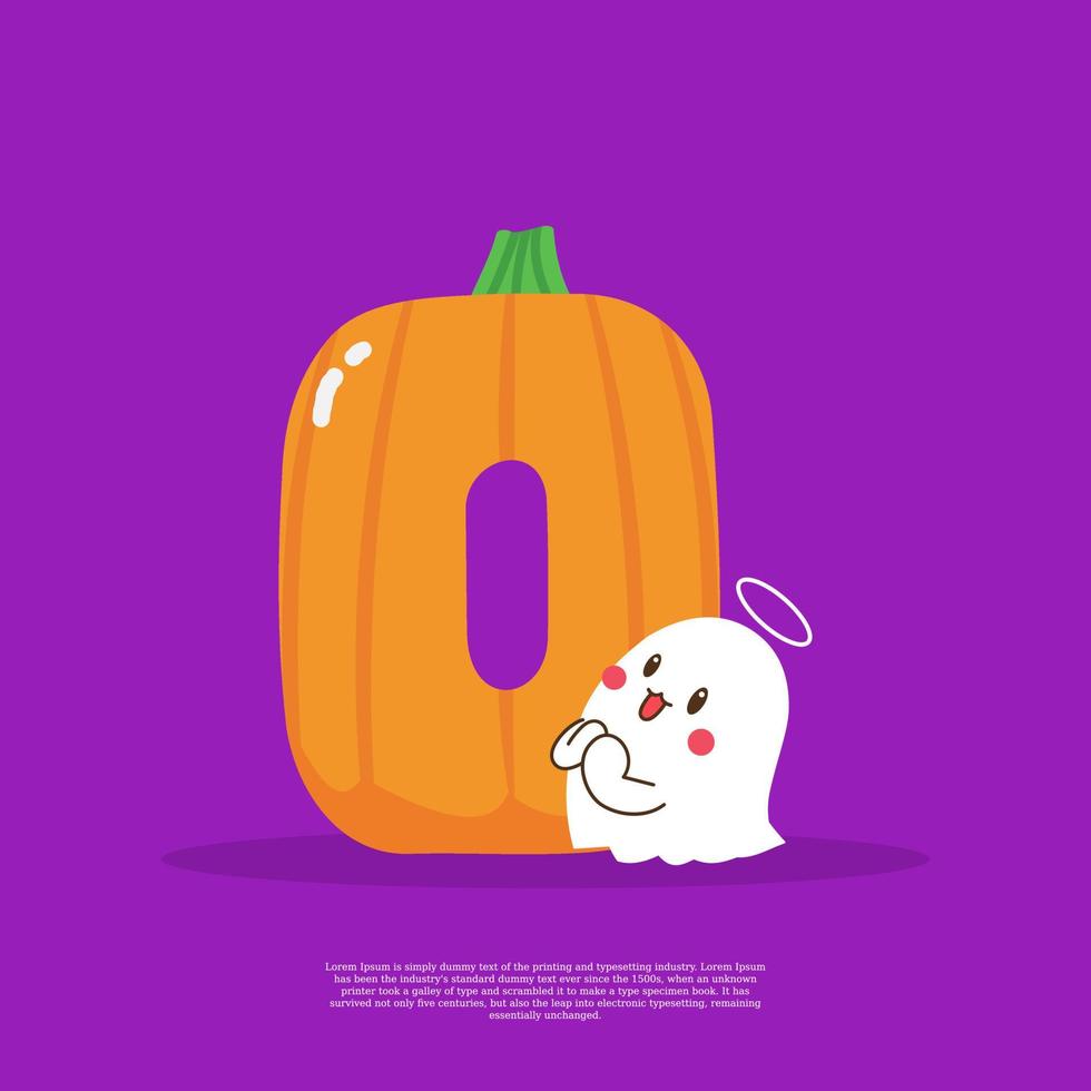 Pumpkin plus letter O with cute ghost emoji sticker beside it ...