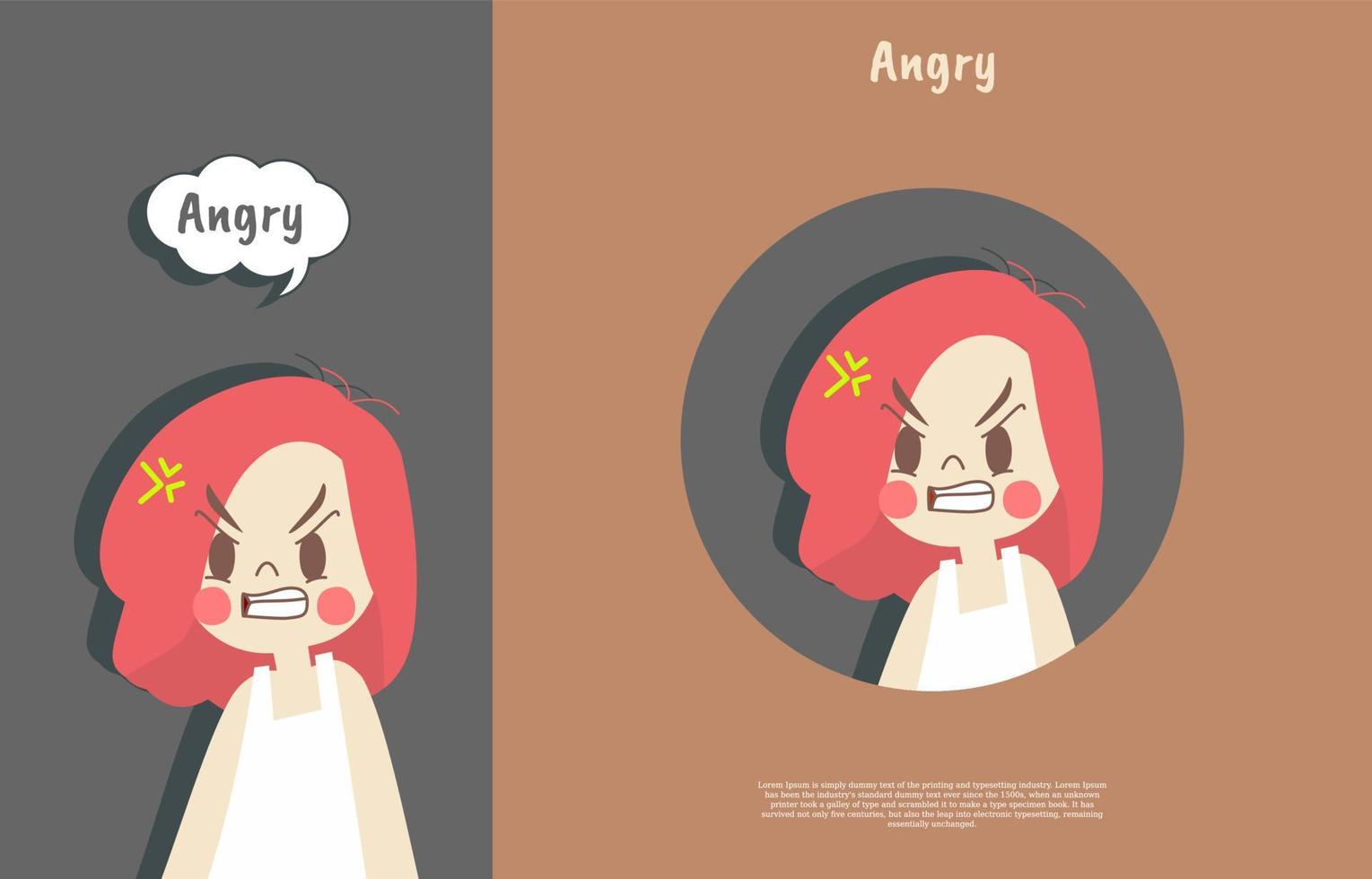 cute face angry expressions with names. phone wallpaper and sticker flat design illustration vector