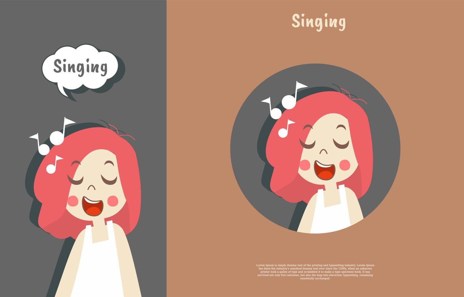 cute face singing expressions with names. phone wallpaper and sticker flat design illustration vector