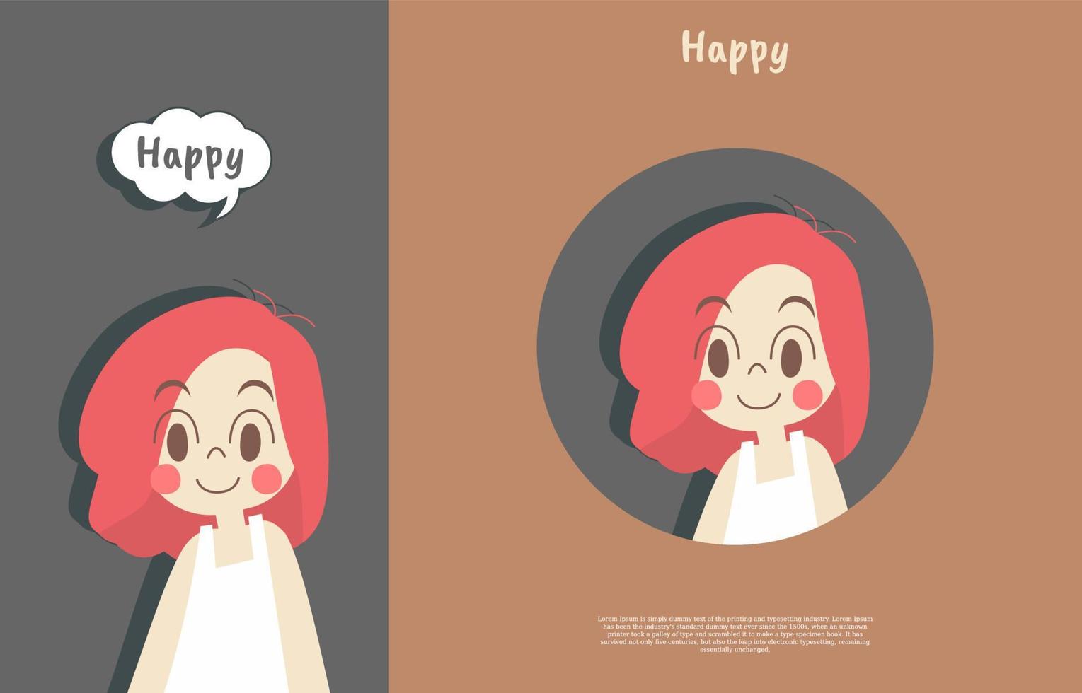 cute face happy expressions with names. phone wallpaper and sticker flat design illustration vector