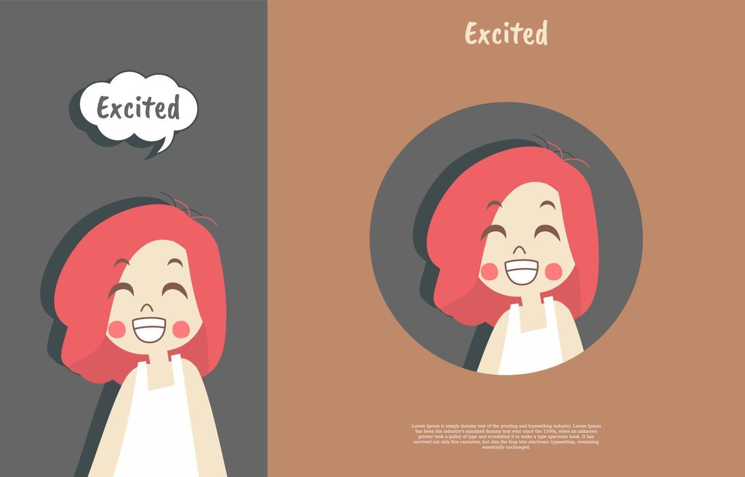 cute face excited expressions with names. phone wallpaper and sticker flat design illustration vector