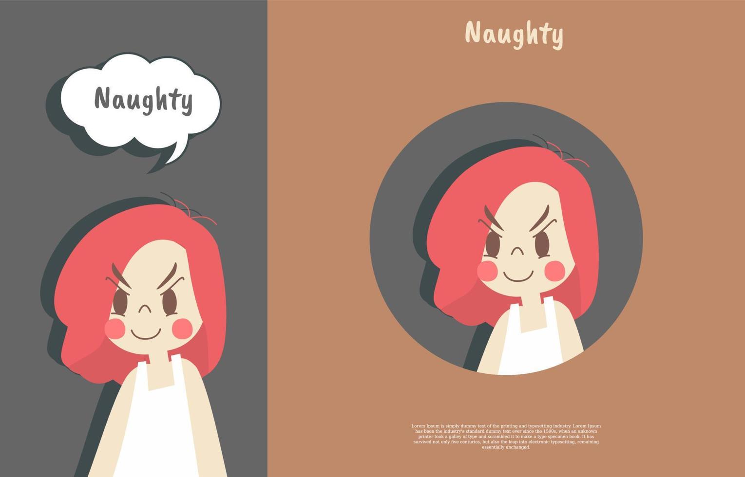 cute face naughty expressions with names. phone wallpaper and sticker flat design illustration vector