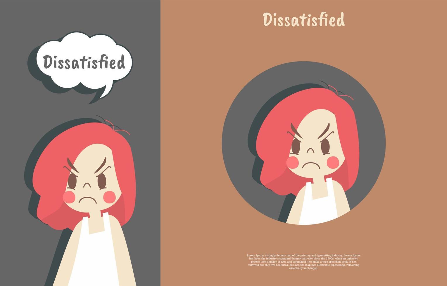 cute face dissatisfied expressions with names. phone wallpaper and sticker flat design illustration vector