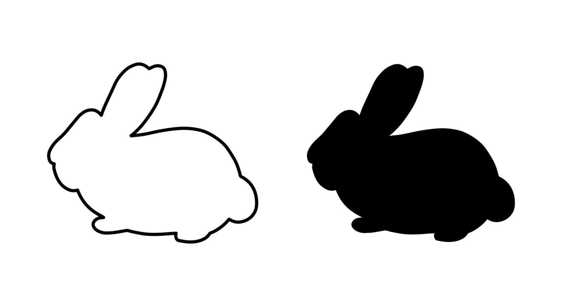 Silhouettes of rabbits isolated on a white background. Black outline bunny icon set. vector