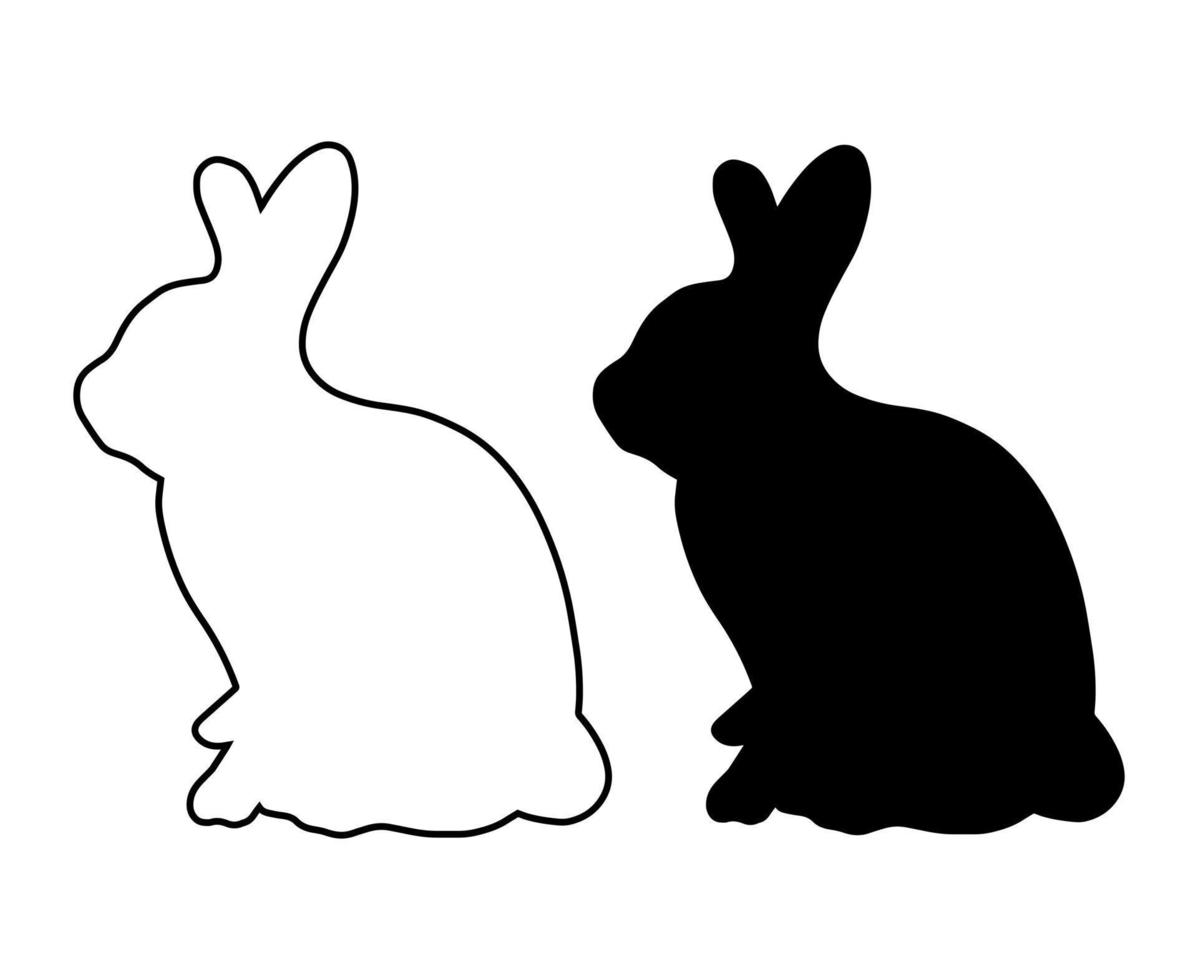 Silhouettes of rabbits isolated on a white background. Black outline bunny icon set. vector