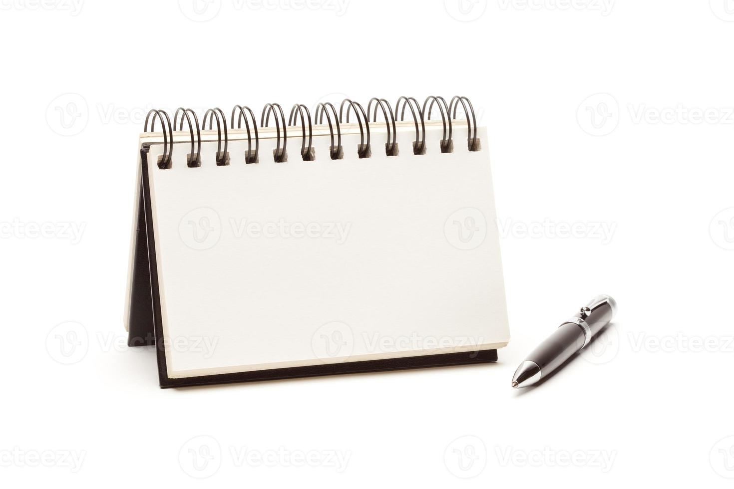 Blank Spiral Note Pad and Pen on White photo