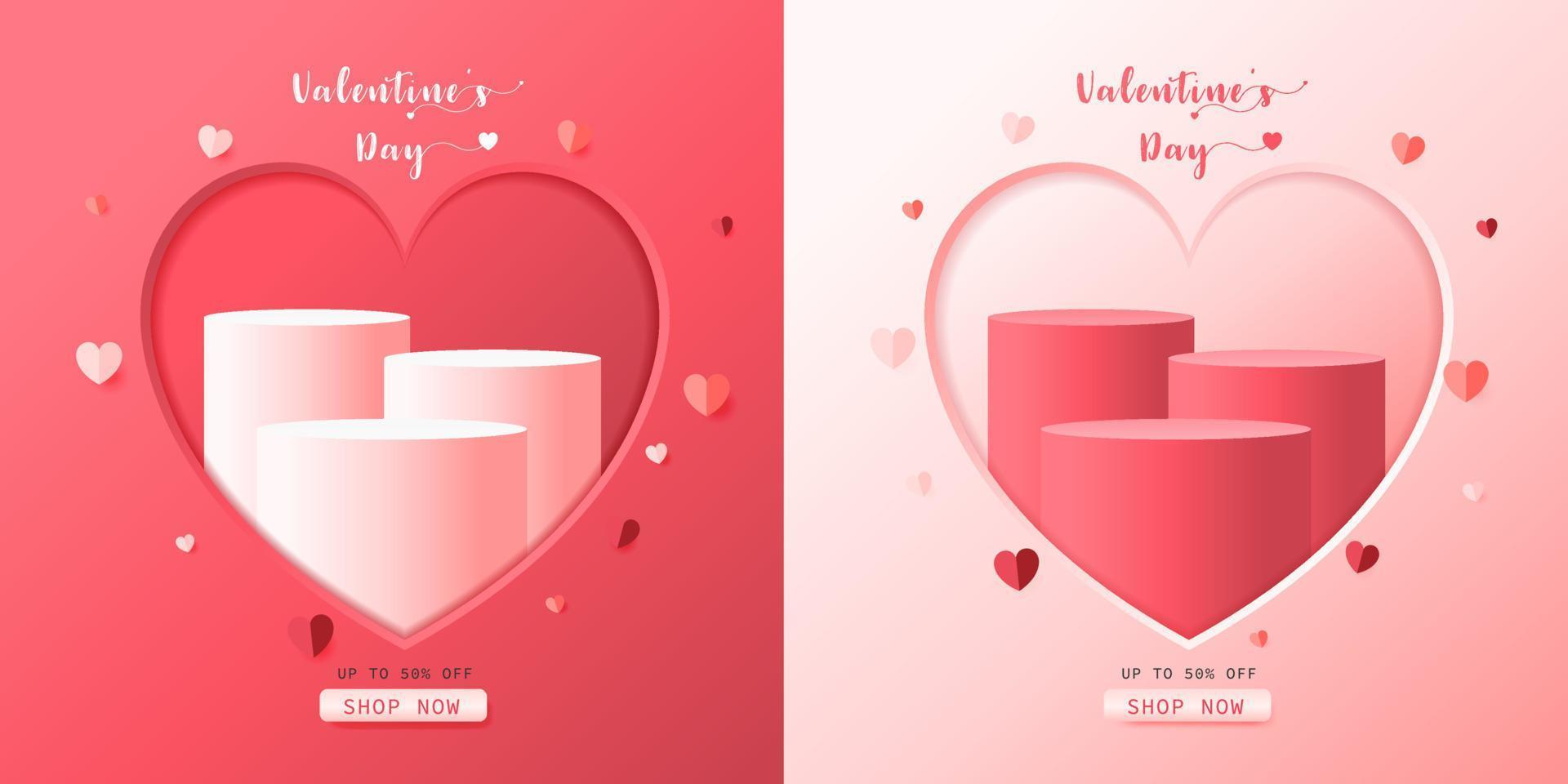 Vector valentines day with 3d cylinder pedestal podium platform. Product display presentation