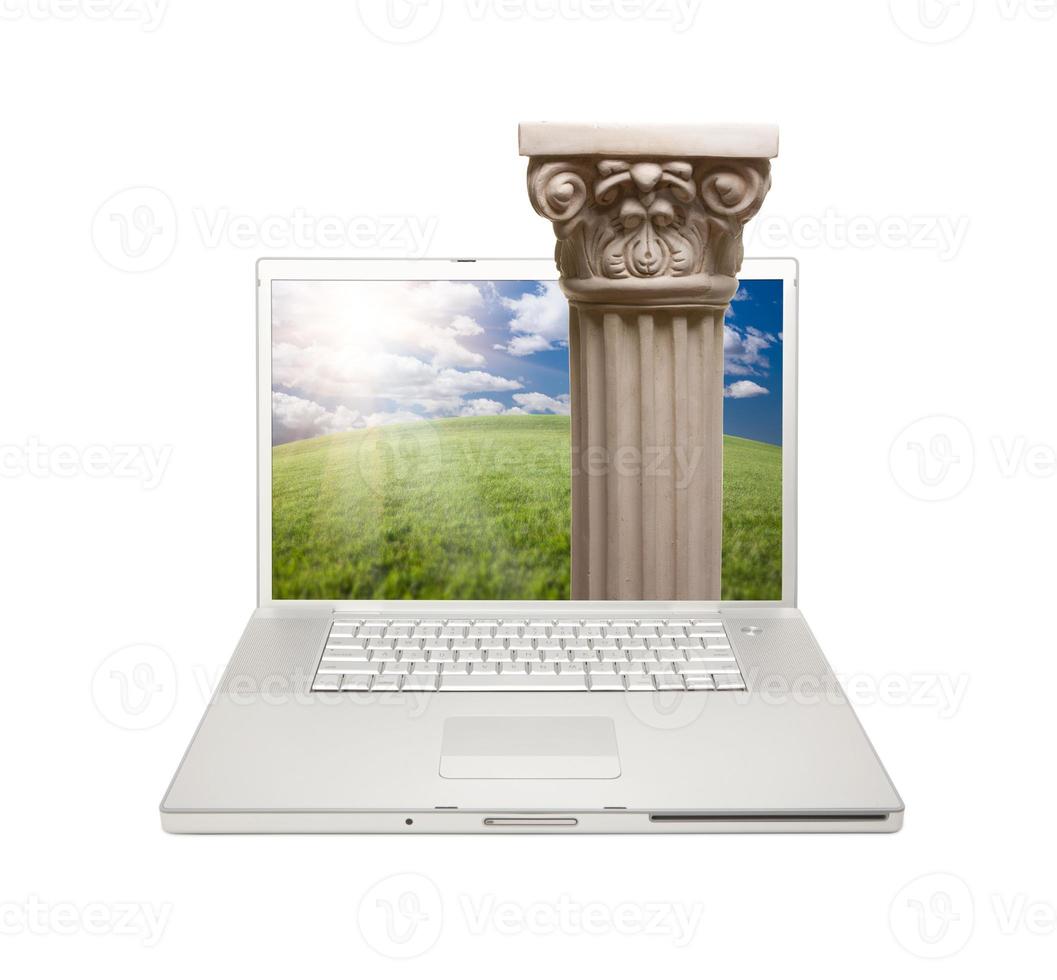 Silver Computer Laptop Isolated with Column photo