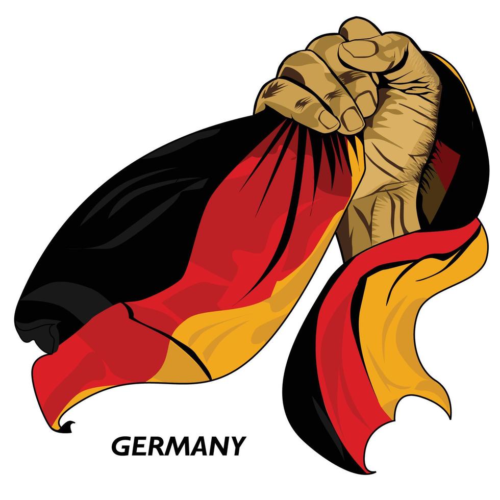 Fisted hand holding German flag. Vector illustration of Hand lifted and  grabbing flag. Flag draping around hand. Eps format 16299665 Vector Art at  Vecteezy