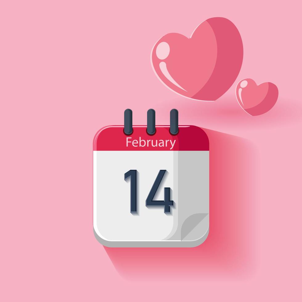 Valentines day calendar icon. 14 February. Valentines day flat 3d icon. EPS10 format vector