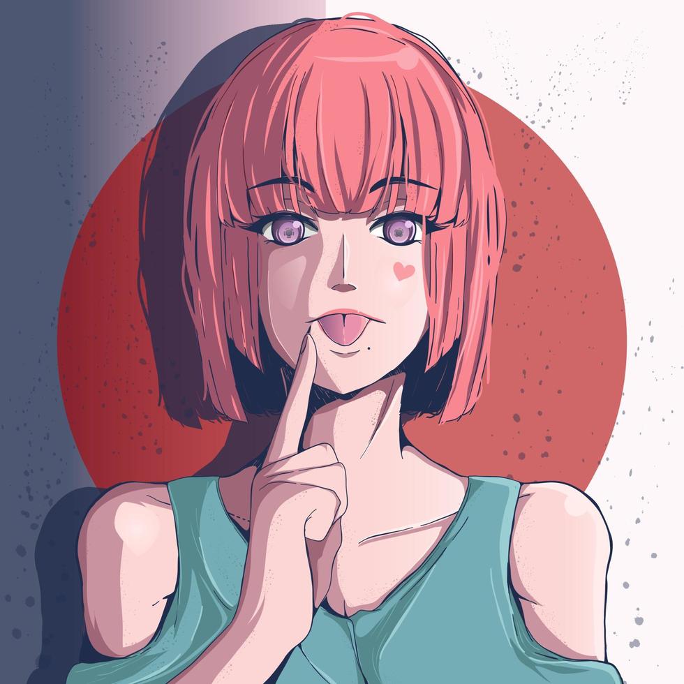 retrato de una chica con el pelo corto de color rosa vector