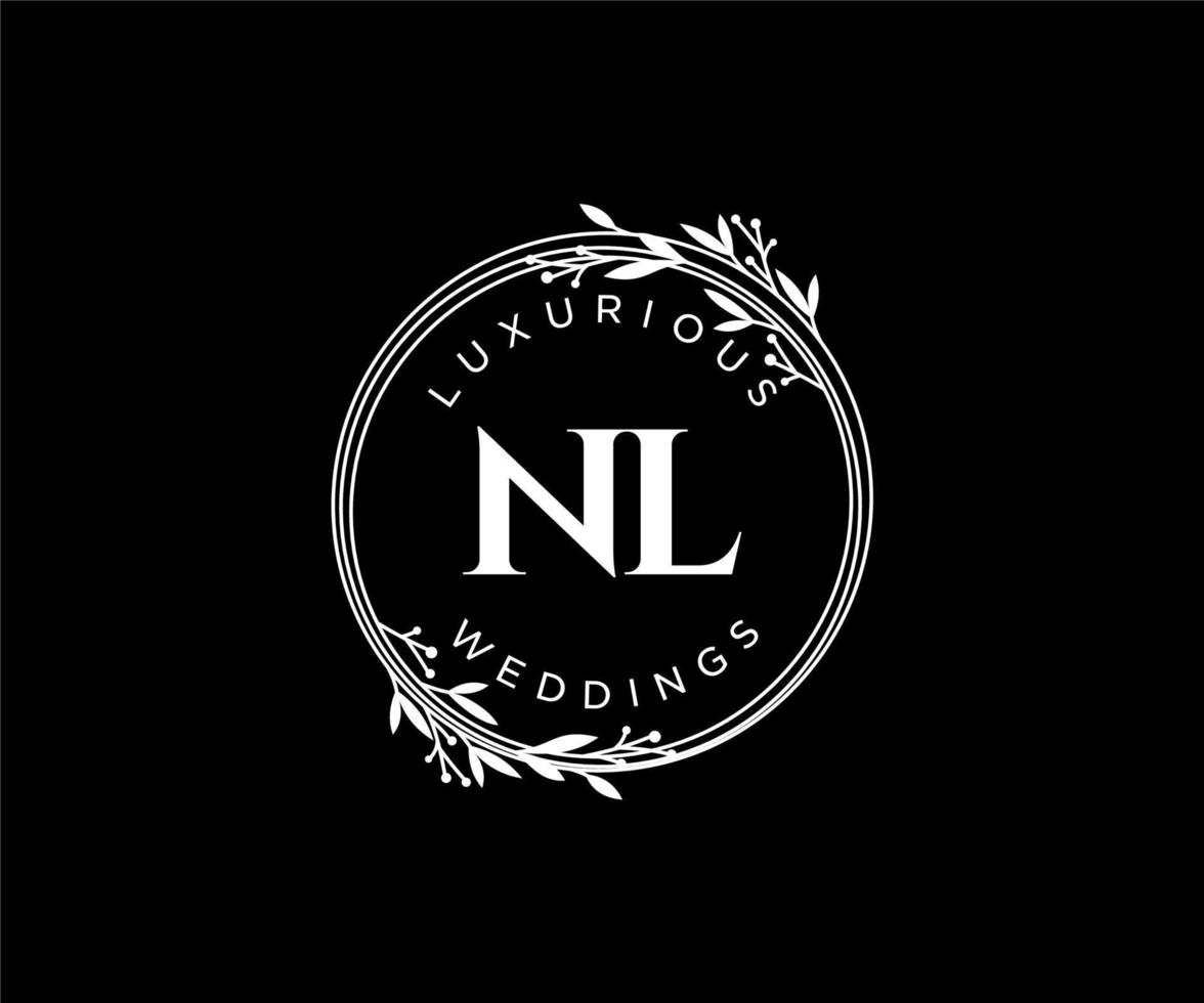 NL Initials letter Wedding monogram logos template, hand drawn modern minimalistic and floral templates for Invitation cards, Save the Date, elegant identity. vector