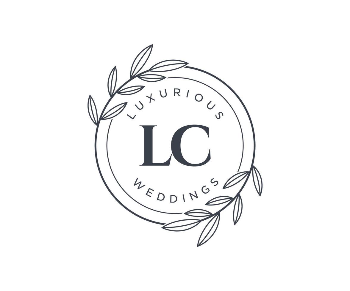 Plantilla de logotipos de monograma de boda con letras iniciales lc, plantillas florales y minimalistas modernas dibujadas a mano para tarjetas de invitación, guardar la fecha, identidad elegante. vector