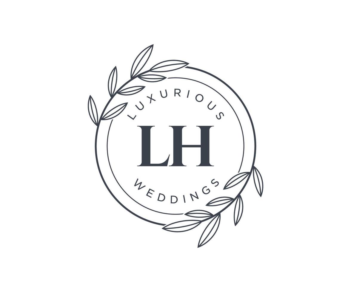 Plantilla de logotipos de monograma de boda con letras iniciales lh, plantillas florales y minimalistas modernas dibujadas a mano para tarjetas de invitación, guardar la fecha, identidad elegante. vector