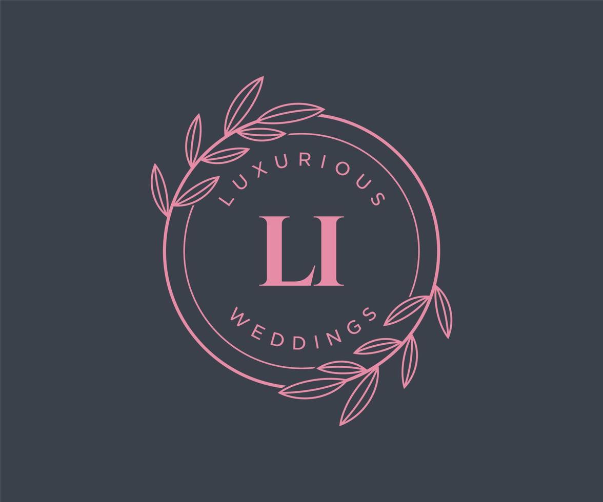 LI Initials letter Wedding monogram logos template, hand drawn modern minimalistic and floral templates for Invitation cards, Save the Date, elegant identity. vector