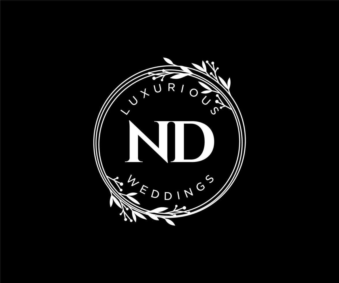 ND Initials letter Wedding monogram logos template, hand drawn modern minimalistic and floral templates for Invitation cards, Save the Date, elegant identity. vector