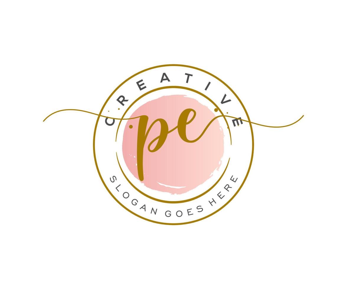 initial PE Feminine logo beauty monogram and elegant logo design, handwriting logo of initial signature, wedding, fashion, floral and botanical with creative template. vector