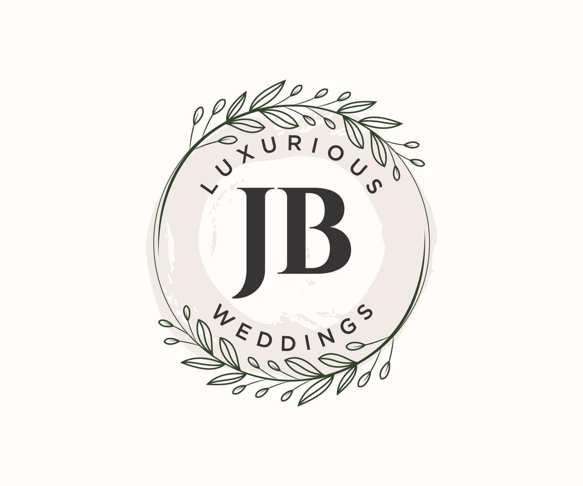 plantilla de logotipos de monograma de boda con letras iniciales jb, plantillas florales y minimalistas modernas dibujadas a mano para tarjetas de invitación, guardar la fecha, identidad elegante. vector