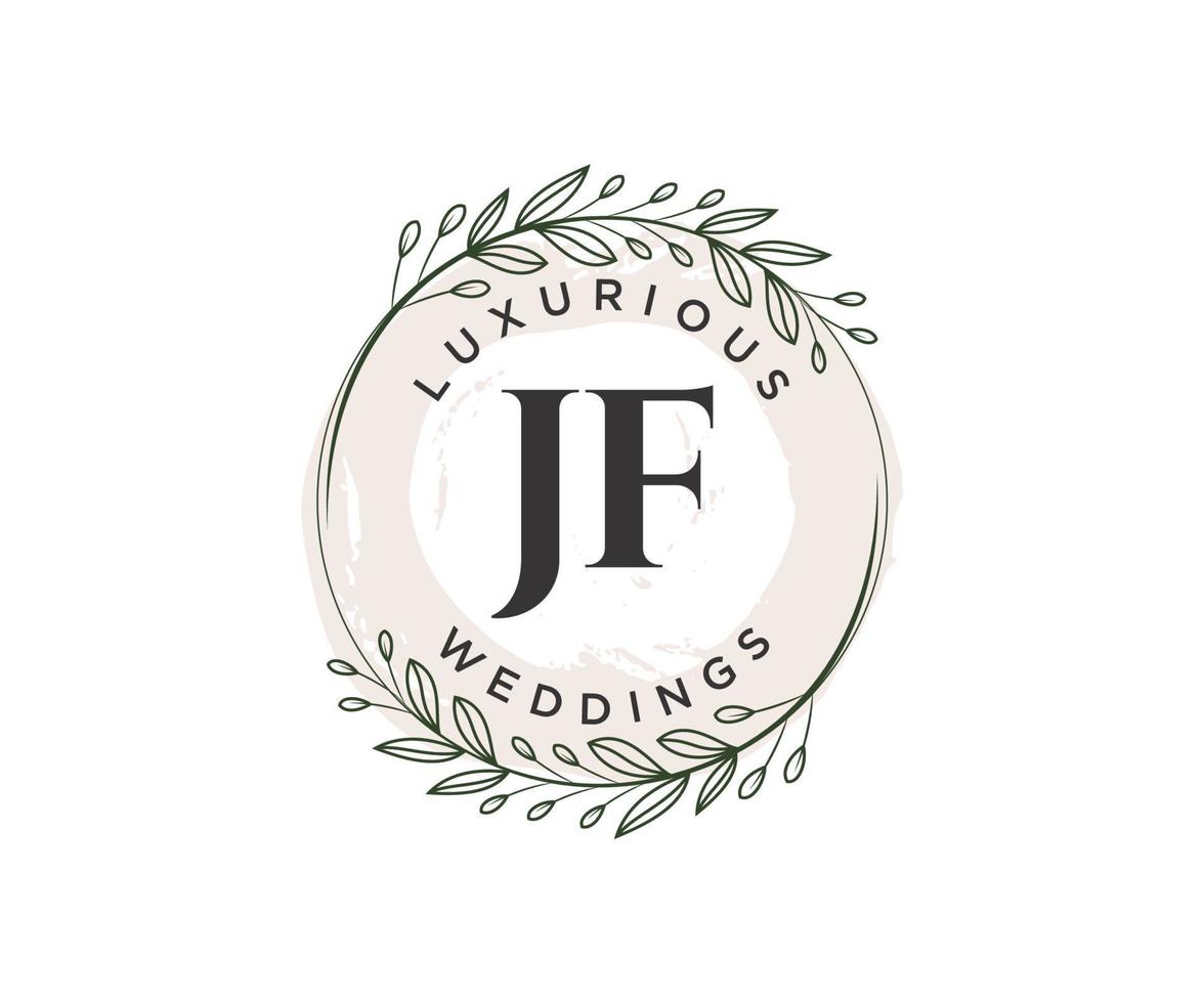 plantilla de logotipos de monograma de boda con letras iniciales jf, plantillas florales y minimalistas modernas dibujadas a mano para tarjetas de invitación, guardar la fecha, identidad elegante. vector