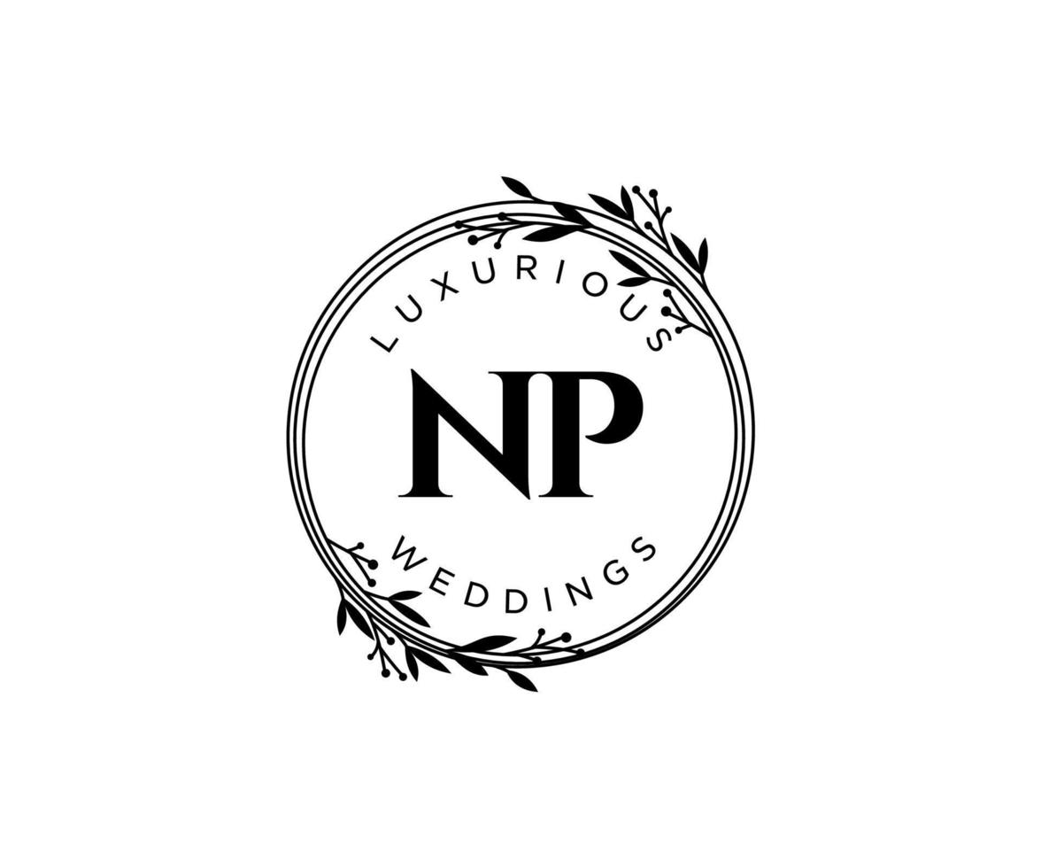NP Initials letter Wedding monogram logos template, hand drawn modern minimalistic and floral templates for Invitation cards, Save the Date, elegant identity. vector