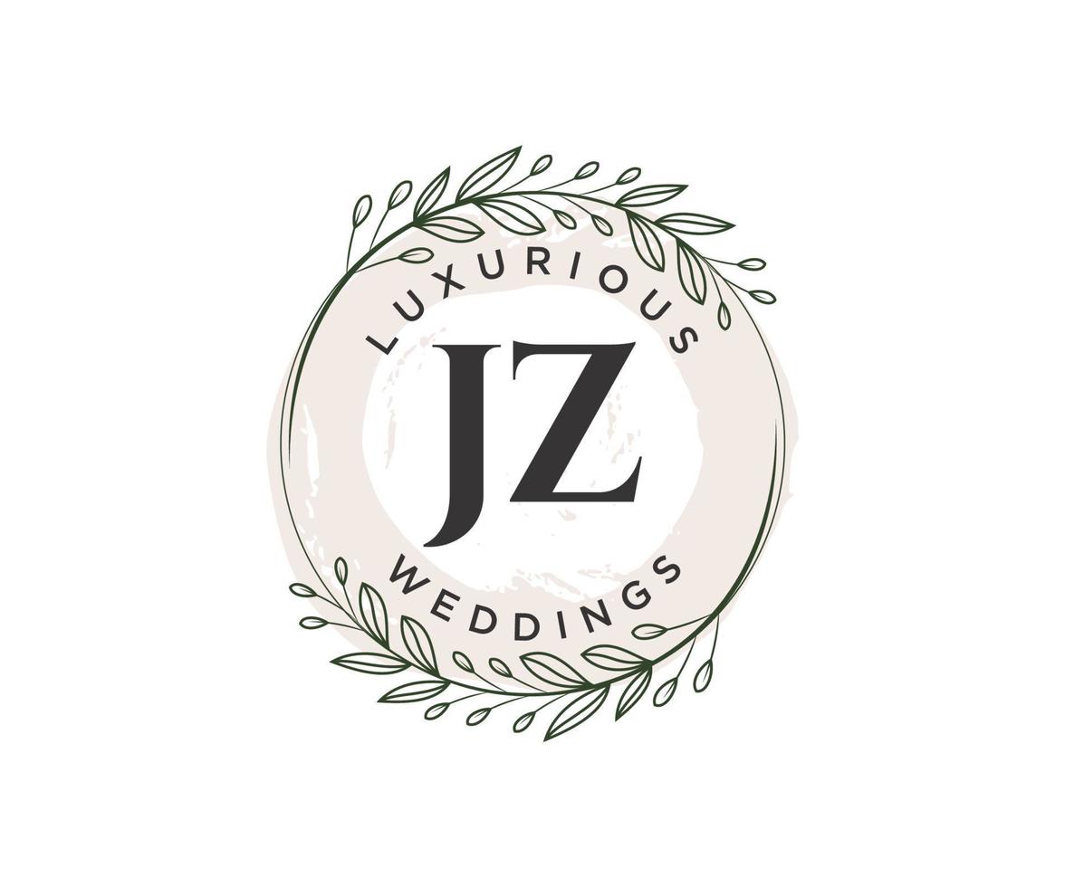 plantilla de logotipos de monograma de boda con letras iniciales jz, plantillas florales y minimalistas modernas dibujadas a mano para tarjetas de invitación, guardar la fecha, identidad elegante. vector