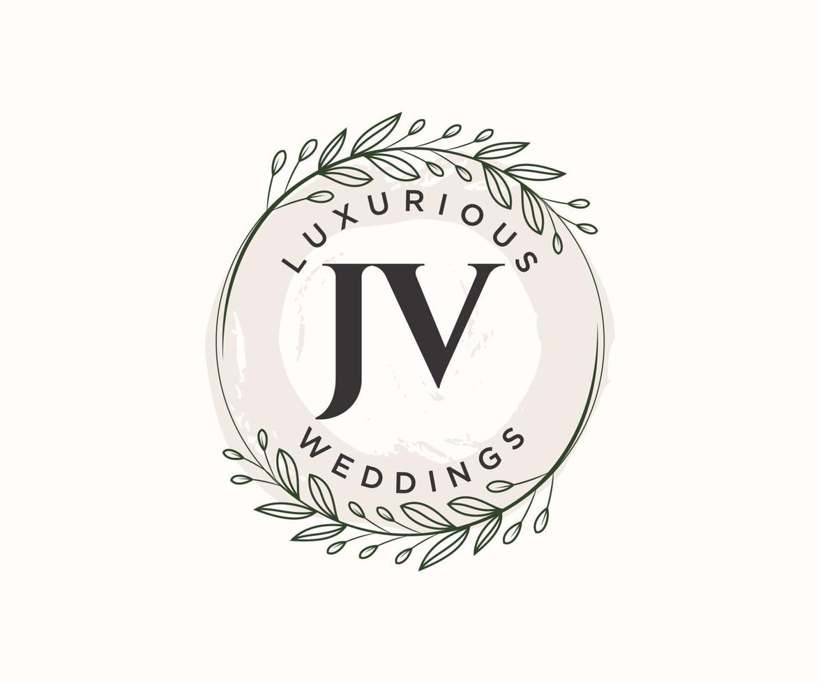 plantilla de logotipos de monograma de boda con letras iniciales jv, plantillas florales y minimalistas modernas dibujadas a mano para tarjetas de invitación, guardar la fecha, identidad elegante. vector