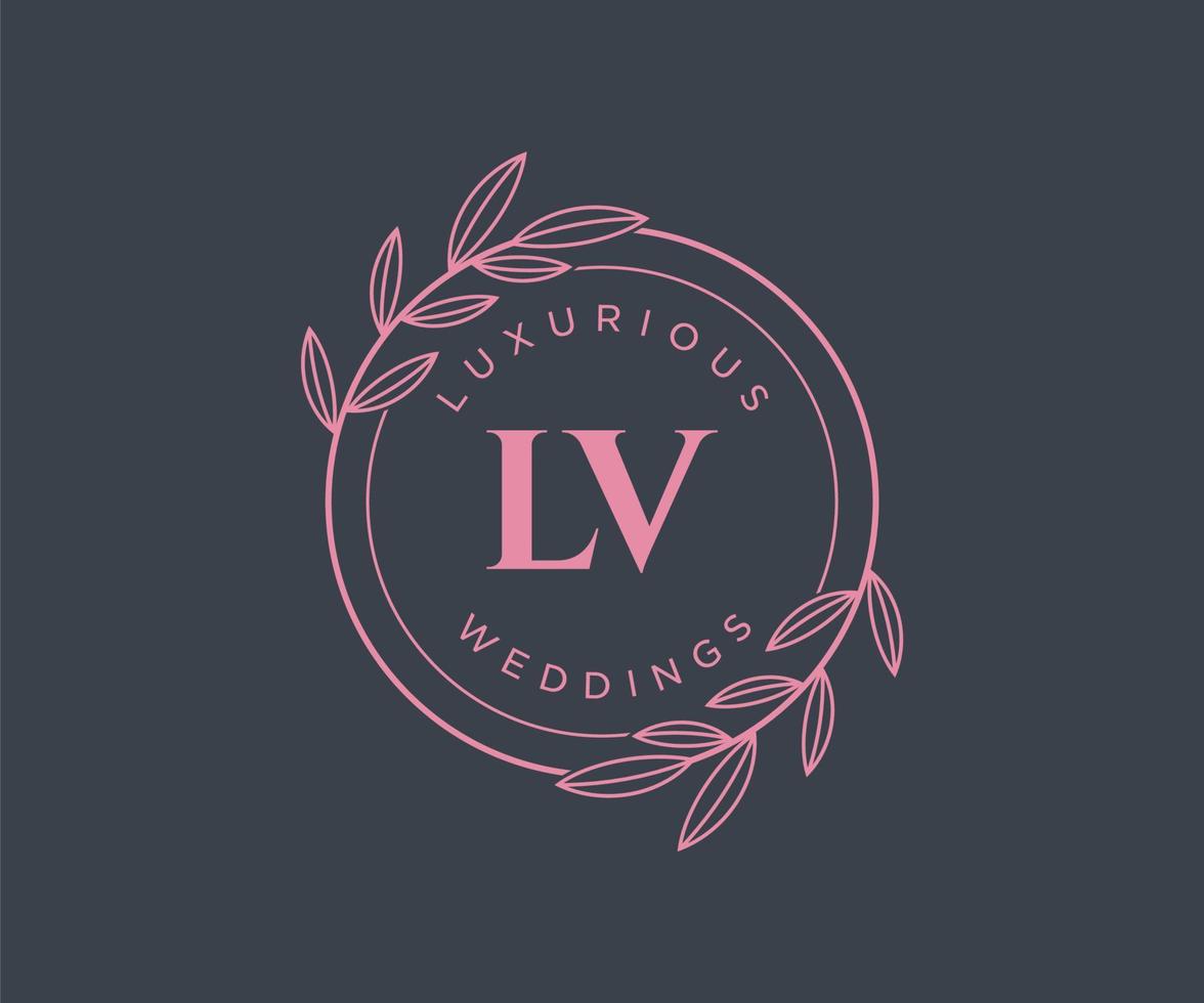 Plantilla de logotipos de monograma de boda con letras iniciales lv, plantillas florales y minimalistas modernas dibujadas a mano para tarjetas de invitación, guardar la fecha, identidad elegante. vector