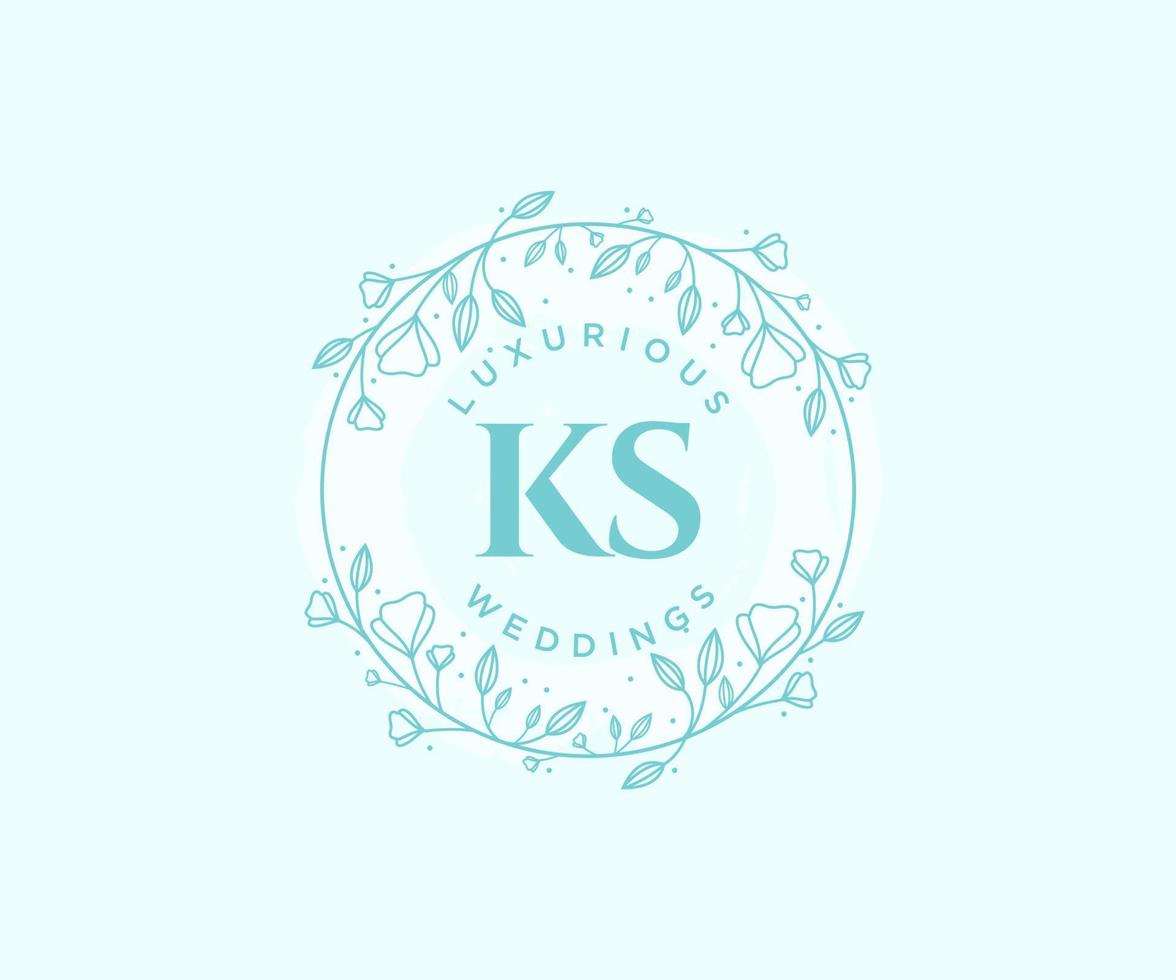 plantilla de logotipos de monograma de boda con letras iniciales ks, plantillas florales y minimalistas modernas dibujadas a mano para tarjetas de invitación, guardar la fecha, identidad elegante. vector