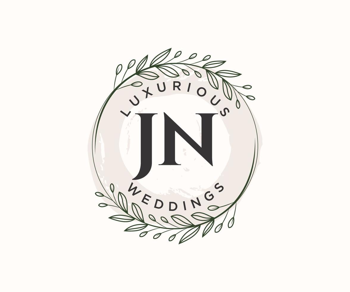 plantilla de logotipos de monograma de boda con letras iniciales jn, plantillas florales y minimalistas modernas dibujadas a mano para tarjetas de invitación, guardar la fecha, identidad elegante. vector