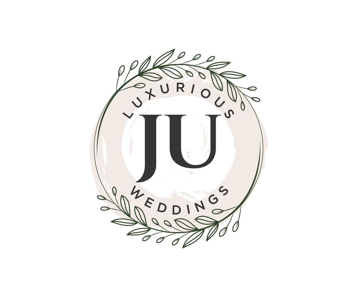 Plantilla de logotipos de monograma de boda con letras iniciales ju, plantillas florales y minimalistas modernas dibujadas a mano para tarjetas de invitación, guardar la fecha, identidad elegante. vector