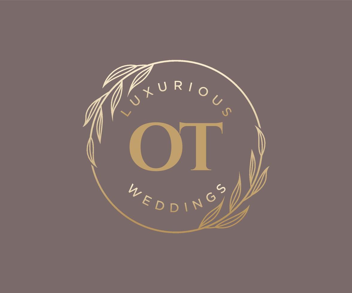 plantilla de logotipos de monograma de boda con letras iniciales ot, plantillas florales y minimalistas modernas dibujadas a mano para tarjetas de invitación, guardar la fecha, identidad elegante. vector