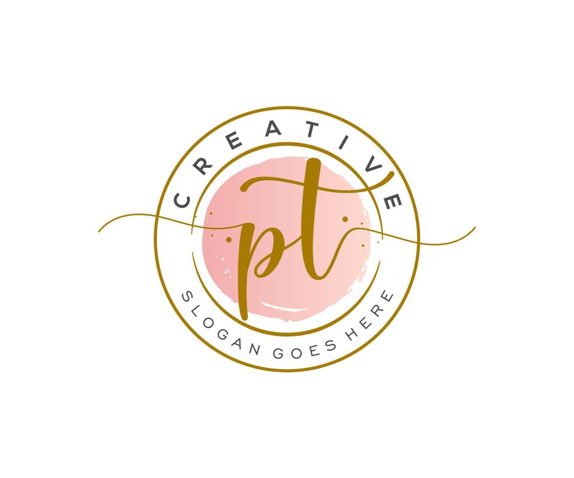 initial PT Feminine logo beauty monogram and elegant logo design, handwriting logo of initial signature, wedding, fashion, floral and botanical with creative template. vector