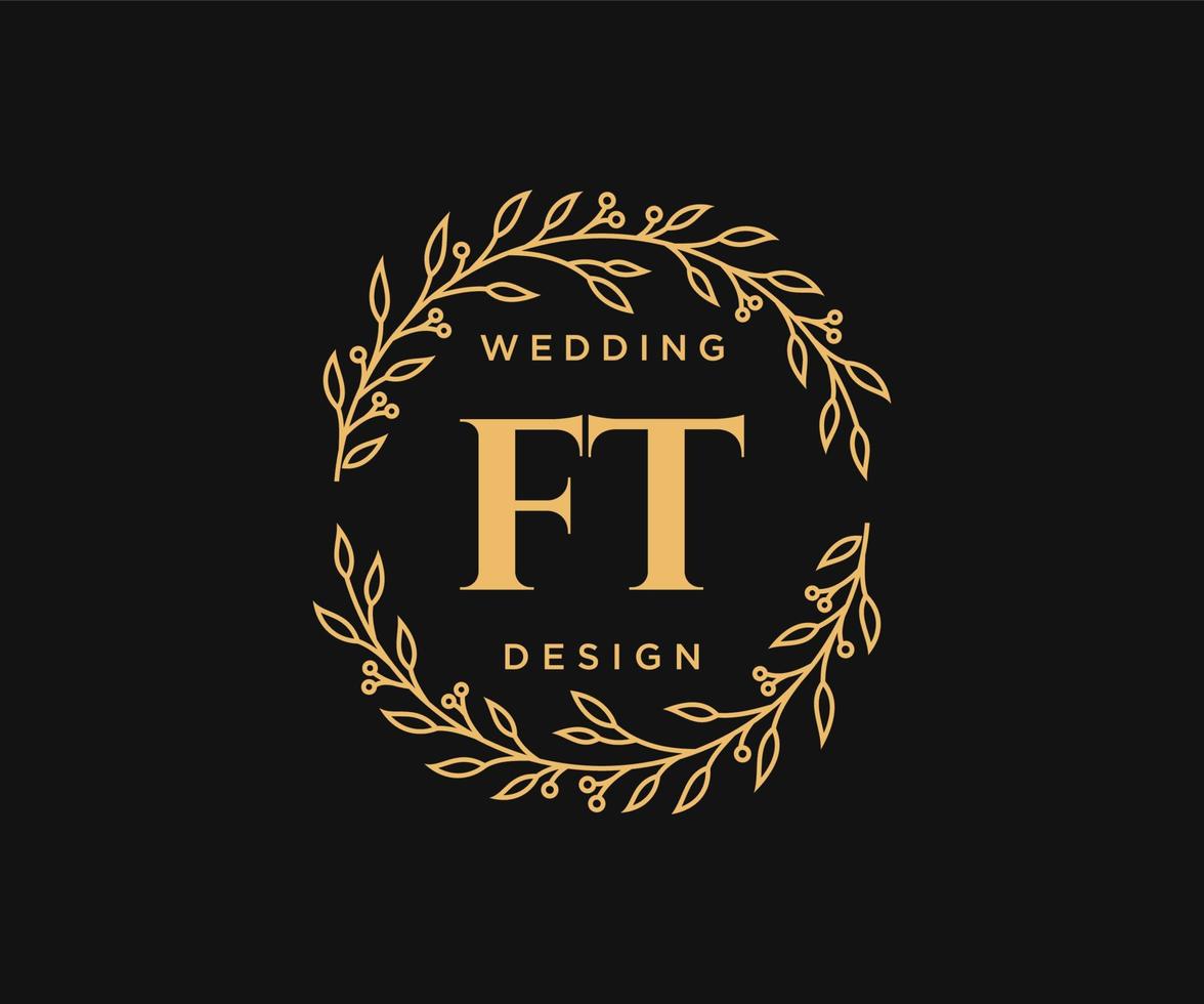 FT Initials letter Wedding monogram logos collection, hand drawn modern minimalistic and floral templates for Invitation cards, Save the Date, elegant identity for restaurant, boutique, cafe in vector