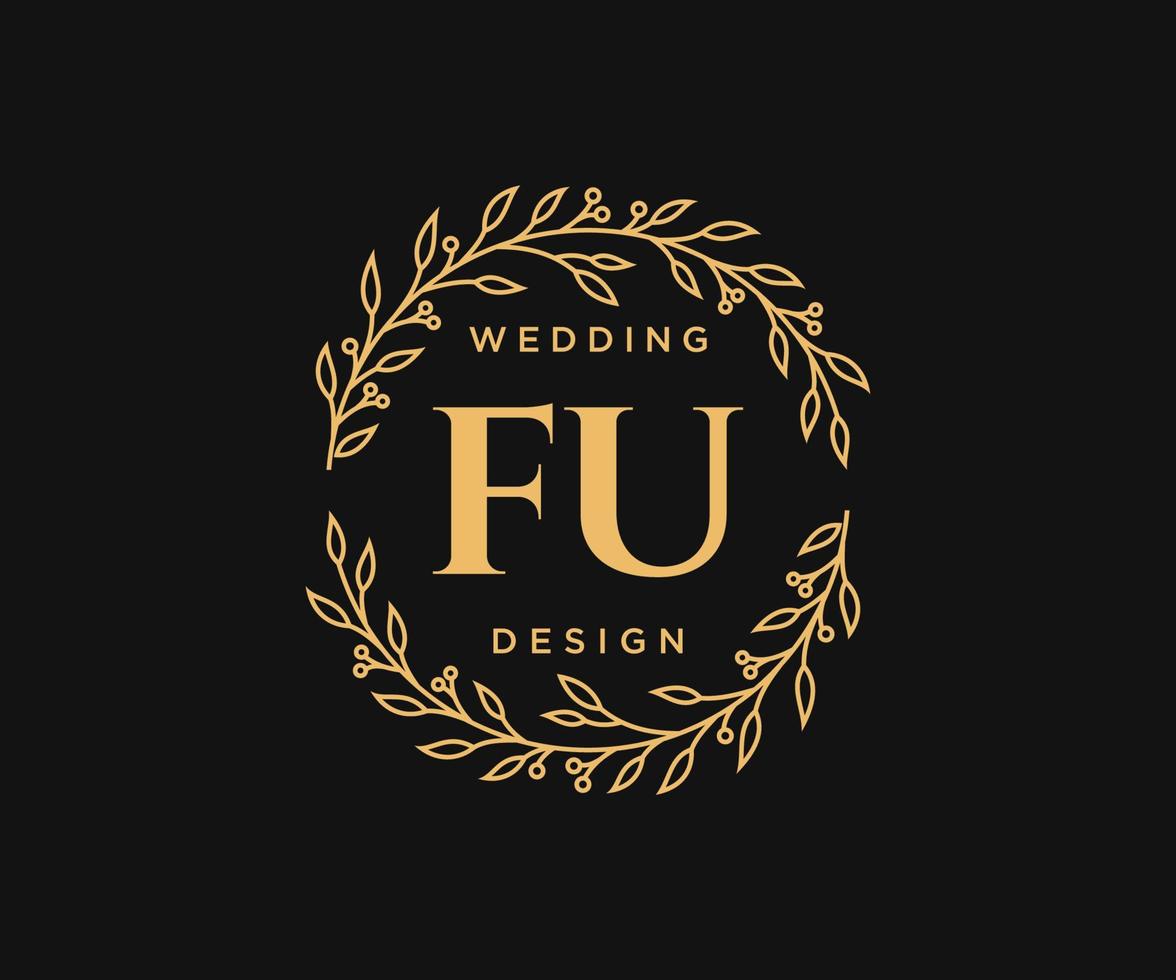 colección de logotipos de monogramas de boda con letras iniciales fu, plantillas florales y minimalistas modernas dibujadas a mano para tarjetas de invitación, guardar la fecha, identidad elegante para restaurante, boutique, café en vector