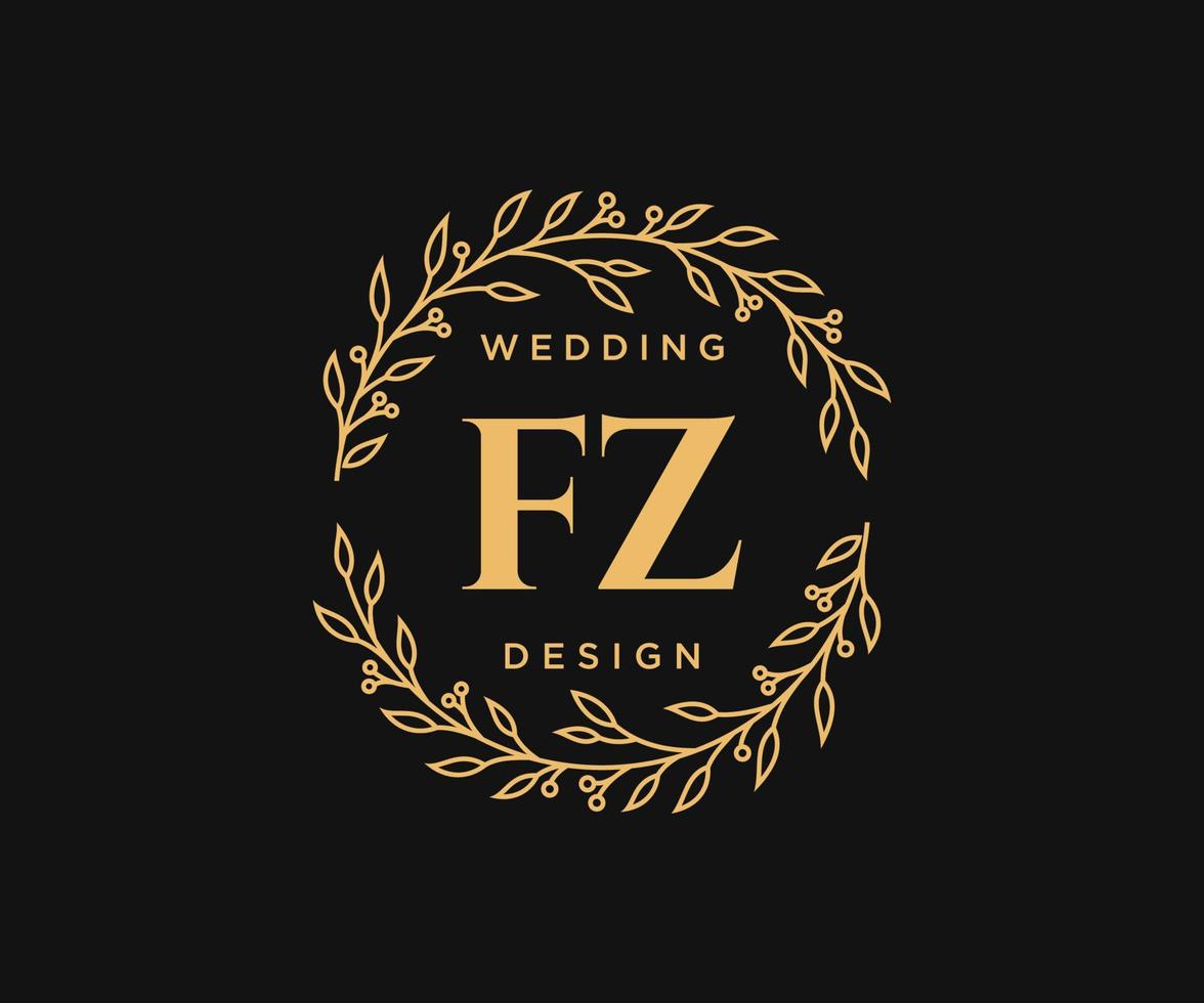 FZ Initials letter Wedding monogram logos collection, hand drawn modern minimalistic and floral templates for Invitation cards, Save the Date, elegant identity for restaurant, boutique, cafe in vector