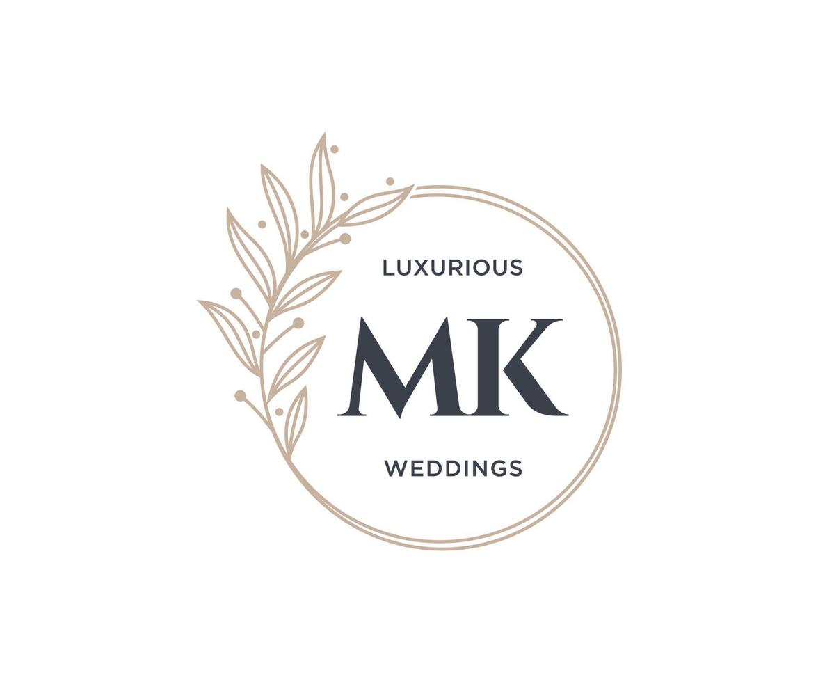 MK Initials letter Wedding monogram logos template, hand drawn modern minimalistic and floral templates for Invitation cards, Save the Date, elegant identity. vector